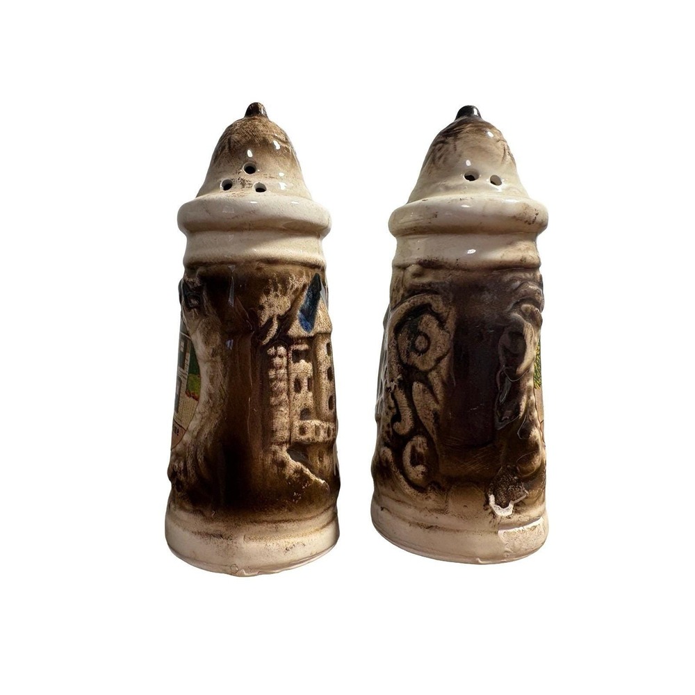 Vintage Ceramic Beer Stein Salt & Pepper Shakers with Handles Mark Twain's House - Picture 2 of 8